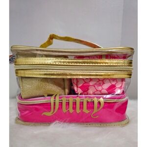Juicy Couture Pink Gold Travel Cosmetic Bags 4 Piece Nested Bag Set NWT